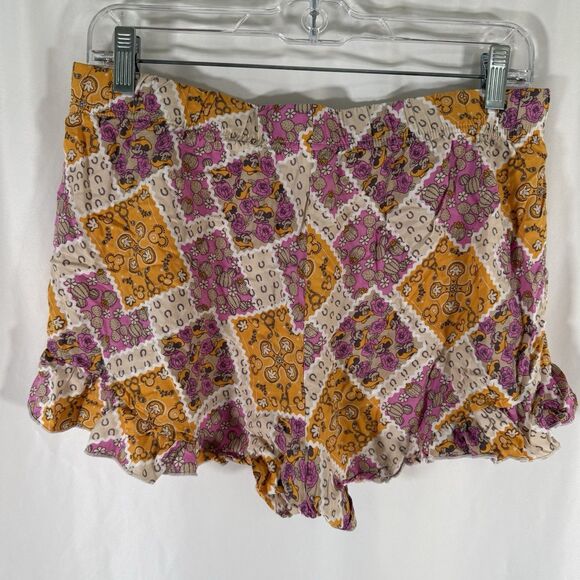 Disney Minnie Mouse Pajama Shorts Women's Medium Yellow Purple Western Rayon - Picture 8 of 9